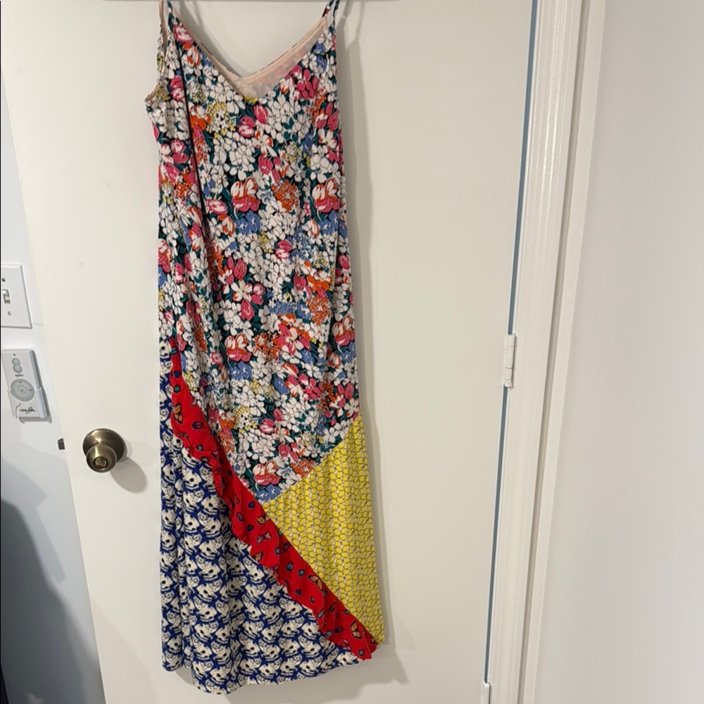 Red and Blue Asymmetrical Maxi Sundress